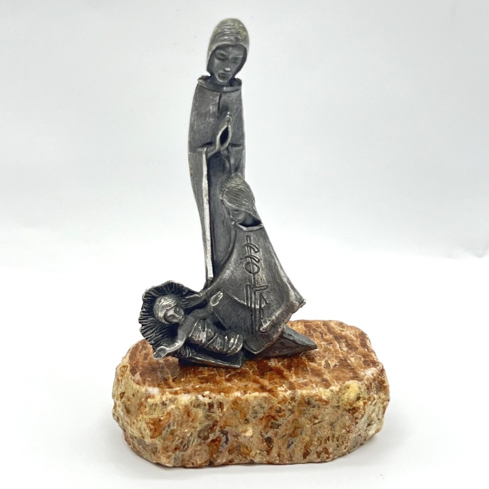 Peltro Pewter Miniature Holy Family Nativity Figurine On Stone Base Small Italy